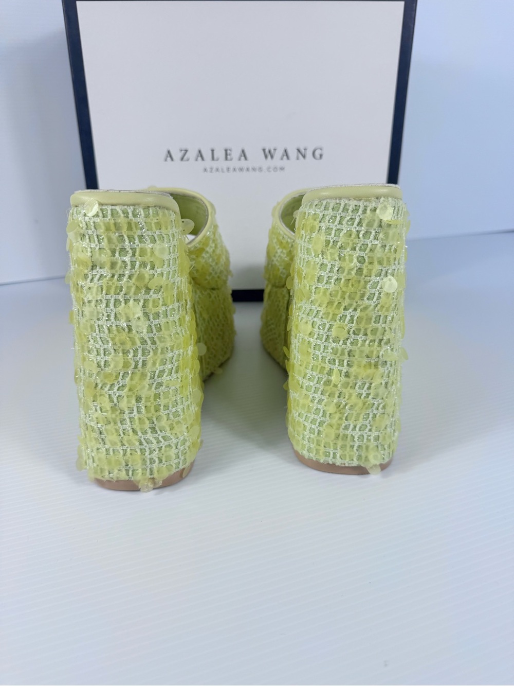 Azalea Wang Betsey Yellow Sequin Platform Wedge Sandals NIB - Picture 6 of 9